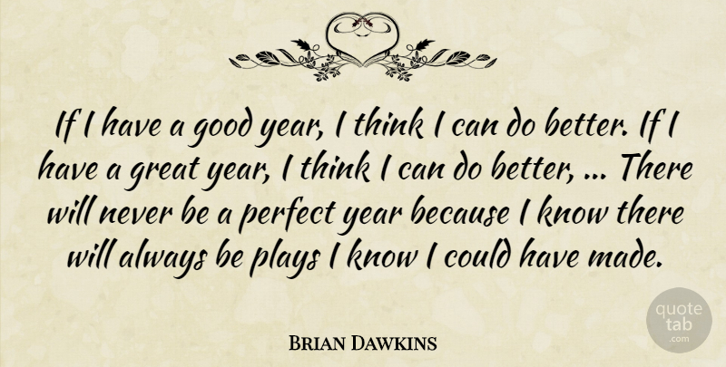 Brian Dawkins Quote About Good, Great, Perfect, Plays, Year: If I Have A Good...