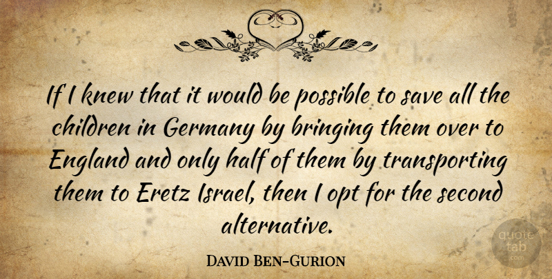 David Ben-Gurion Quote About Children, Israel, Would Be: If I Knew That It...