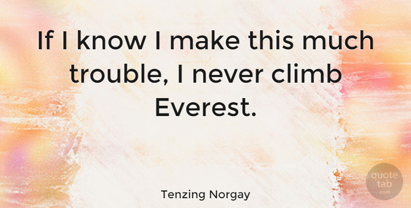 Tenzing Norgay Quote About Trouble, Everest, Climbs: If I Know I Make...