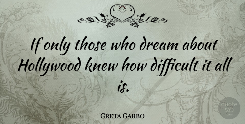 Greta Garbo Quote About Hollywood, Knew, Swedish Actress: If Only Those Who Dream...