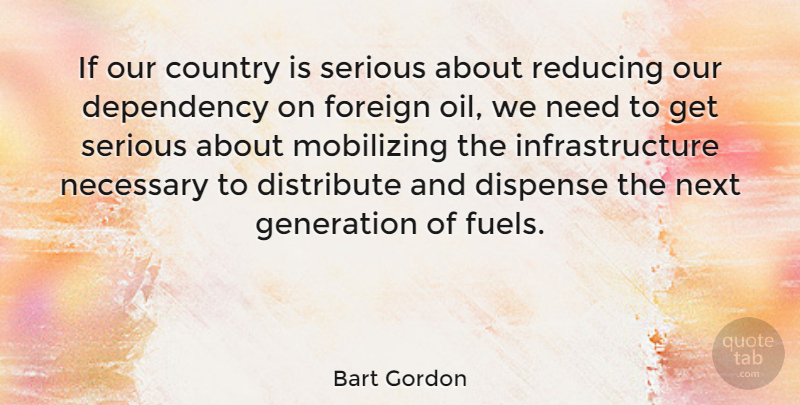 Bart Gordon Quote About Country, Oil, Needs: If Our Country Is Serious...