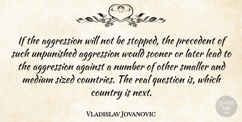 Vladislav Jovanovic Quote About Against, Aggression, Country, Later, Lead: If The Aggression Will Not...