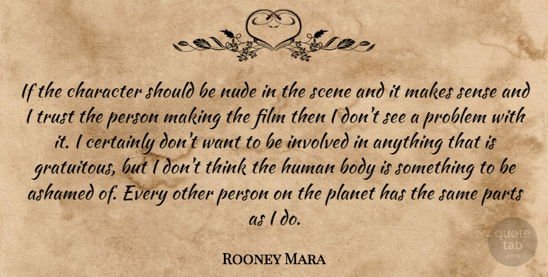 Rooney Mara Quote About Character, Thinking, Body: If The Character Should Be...
