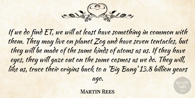 Martin Rees Quote About Atoms, Billion, Common, Cosmos, Gaze: If We Do Find Et...