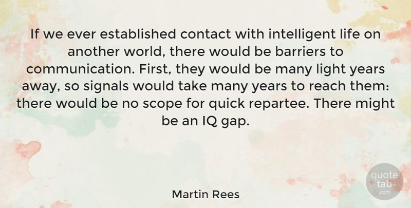 Martin Rees Quote About Contact, Iq, Life, Might, Quick: If We Ever Established Contact...