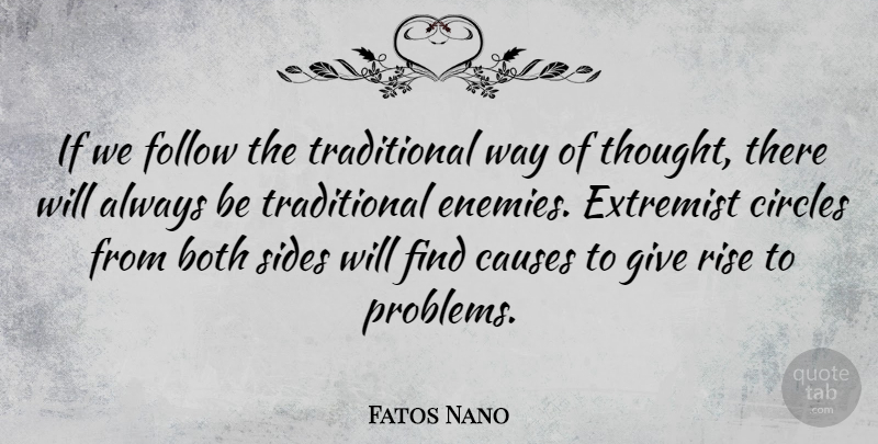 Fatos Nano Quote About Circles, Giving, Enemy: If We Follow The Traditional...