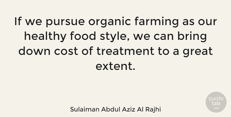 Sulaiman Abdul Aziz Al Rajhi Quote About Bring, Cost, Farming, Food, Great: If We Pursue Organic Farming...