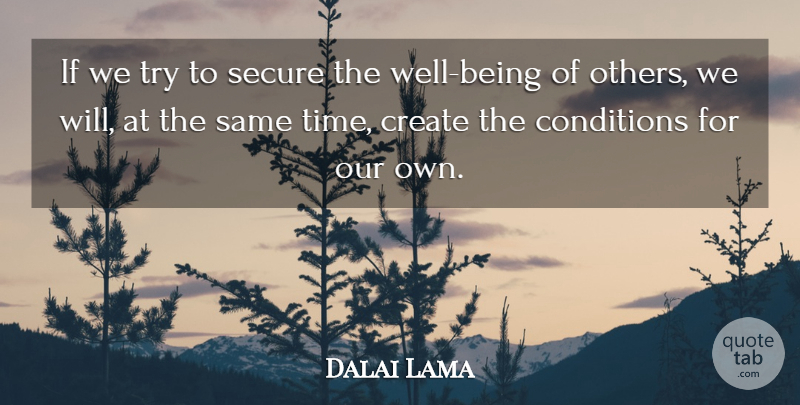 Dalai Lama Quote About Trying, Well Being, Wells: If We Try To Secure...