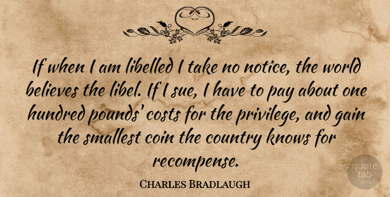 Charles Bradlaugh Quote About Country, Believe, Atheism: If When I Am Libelled...