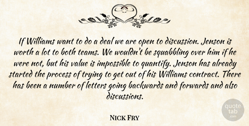 Nick Fry Quote About Backwards, Both, Deal, Impossible, Letters: If Williams Want To Do...