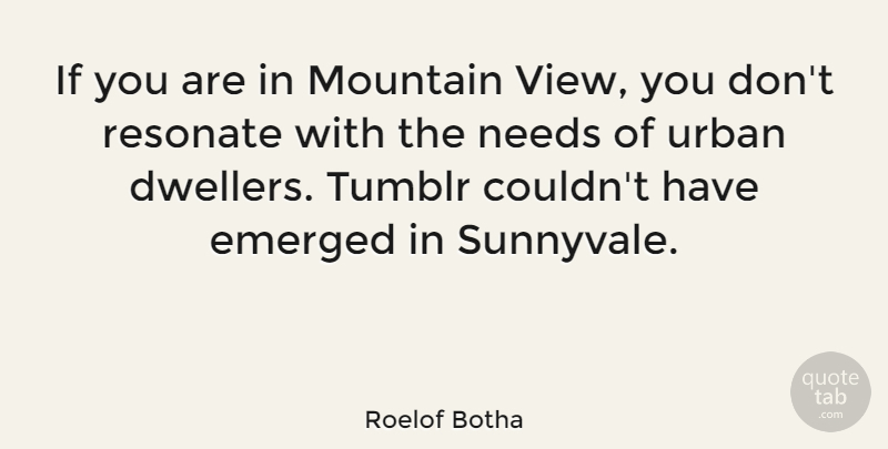 Roelof Botha Quote About Emerged, Needs, Resonate: If You Are In Mountain...