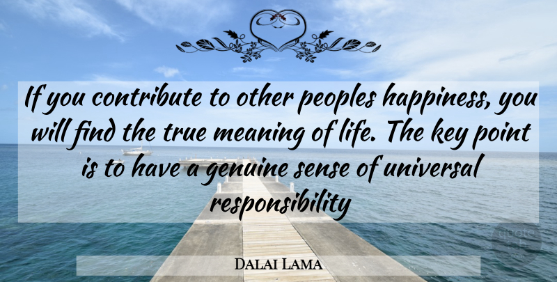 Dalai Lama Quote About Responsibility, Keys, Meaning Of Life: If You Contribute To Other...
