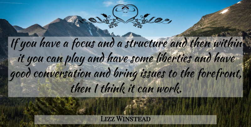 Lizz Winstead Quote About Bring, Conversation, Focus, Good, Issues: If You Have A Focus...
