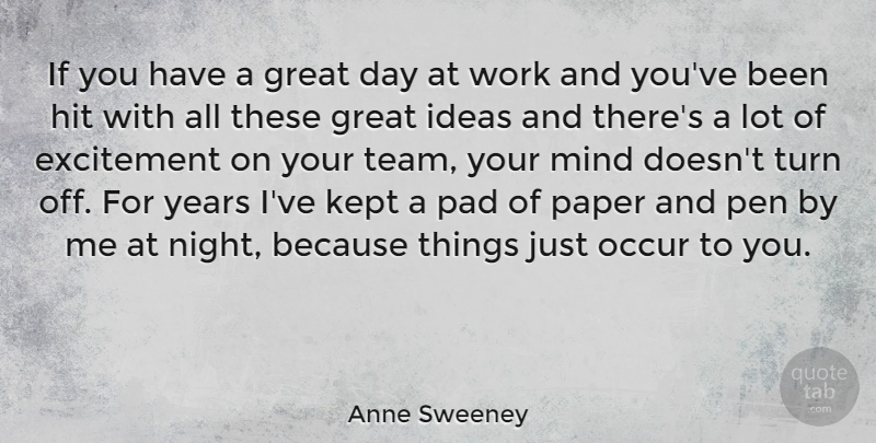 Anne Sweeney Quote About Excitement, Great, Hit, Ideas, Kept: If You Have A Great...