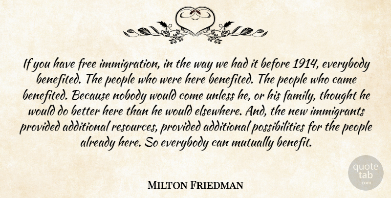 Milton Friedman Quote About People, Benefits, Way: If You Have Free Immigration...