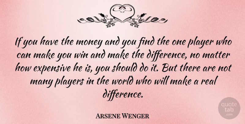 Arsene Wenger Quote About Expensive, Matter, Money, Player, Players: If You Have The Money...