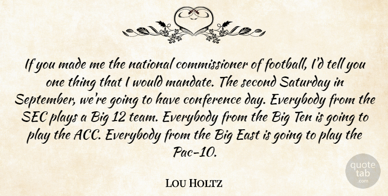 Lou Holtz Quote About Conference, East, Everybody, National, Plays: If You Made Me The...