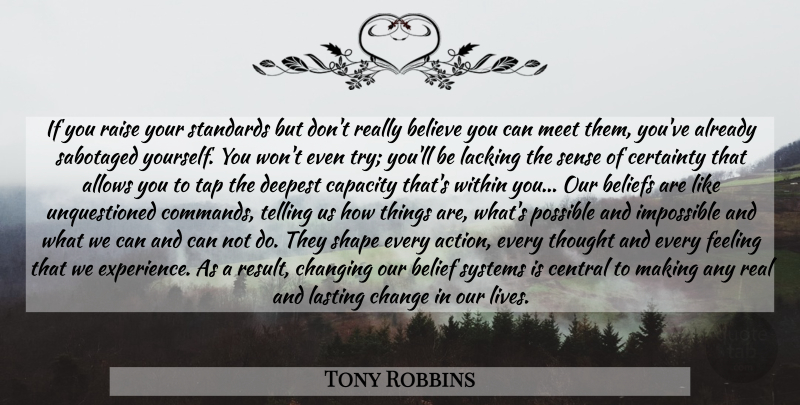Tony Robbins Quote About Real, Believe, Lasting Change: If You Raise Your Standards...
