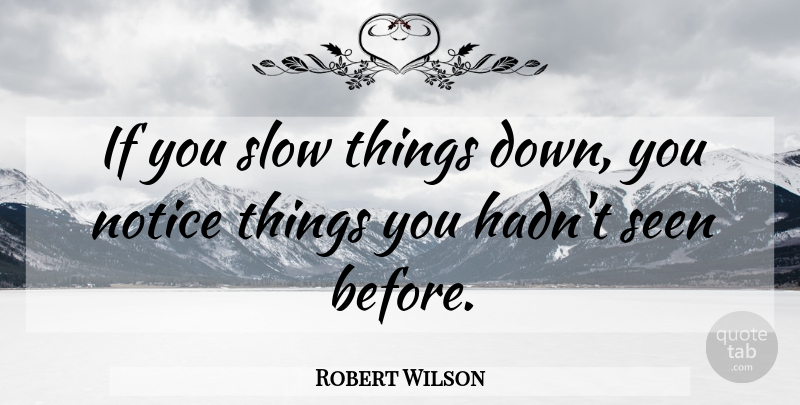 Robert Wilson Quote About Notice, Seen, Slow: If You Slow Things Down...