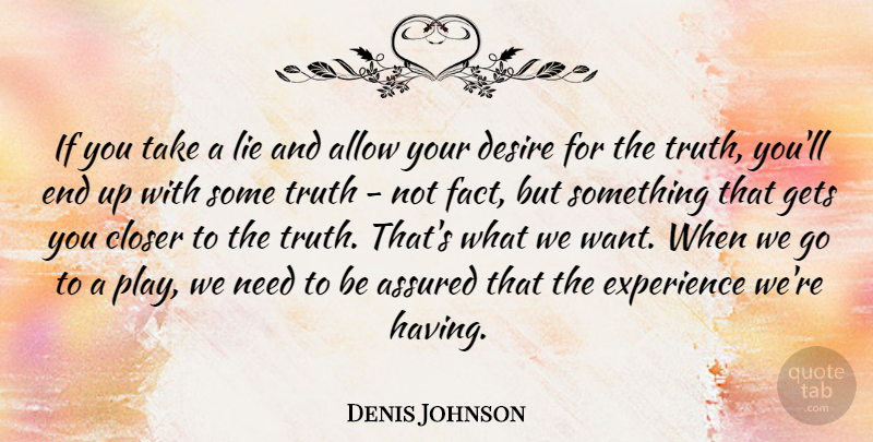 Denis Johnson Quote About Lying, Play, Desire: If You Take A Lie...