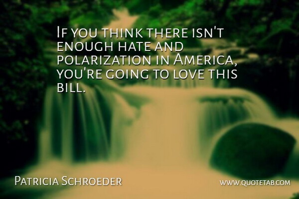 Patricia Schroeder Quote About America, Hate, Love: If You Think There Isnt...