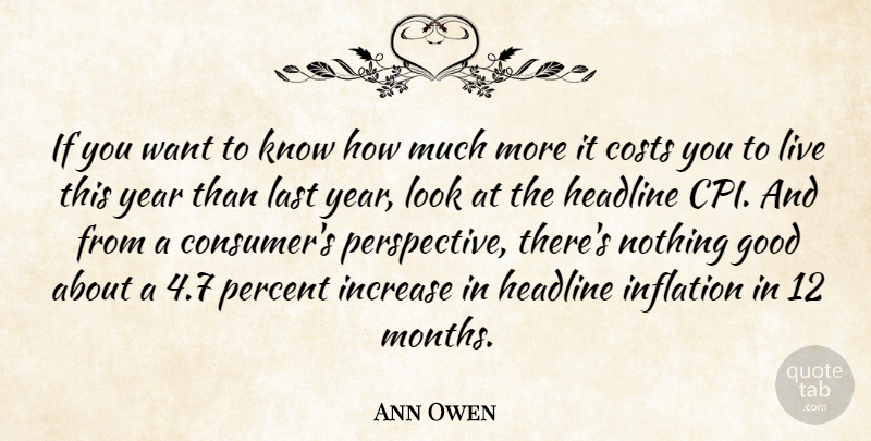 Ann Owen Quote About Costs, Good, Headline, Increase, Inflation: If You Want To Know...