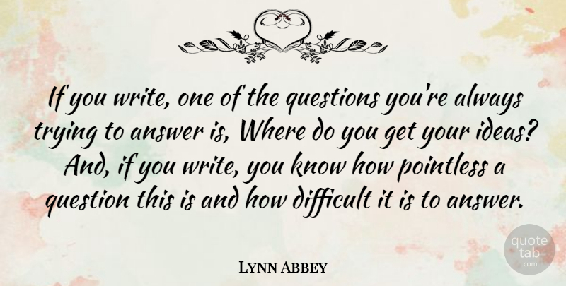 Lynn Abbey Quote About Writing, Ideas, Always Trying: If You Write One Of...