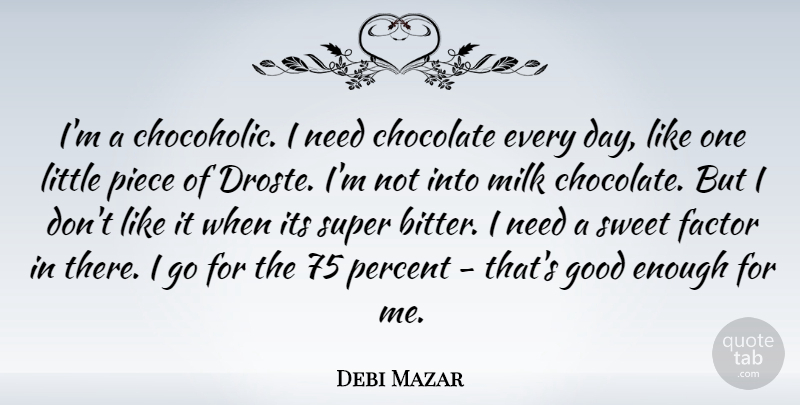 Debi Mazar Quote About Factor, Good, Milk, Percent, Piece: Im A Chocoholic I Need...