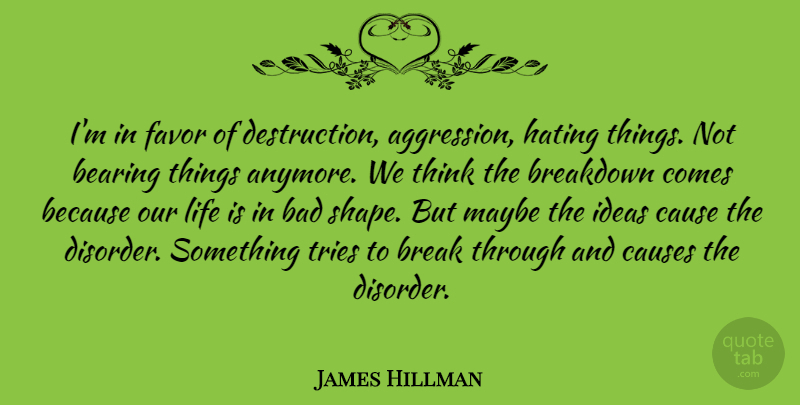James Hillman Quote About Bad, Bearing, Breakdown, Cause, Causes: Im In Favor Of Destruction...