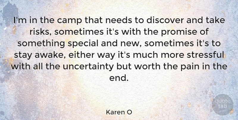 Karen O Quote About Pain, Risk, Promise: Im In The Camp That...