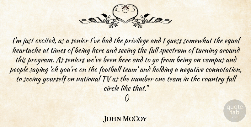 John McCoy Quote About Campus, Circle, Country, Equal, Football: Im Just Excited As A...