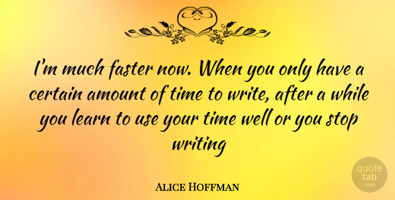Alice Hoffman Quote About Writing, Use, Faster: Im Much Faster Now When...
