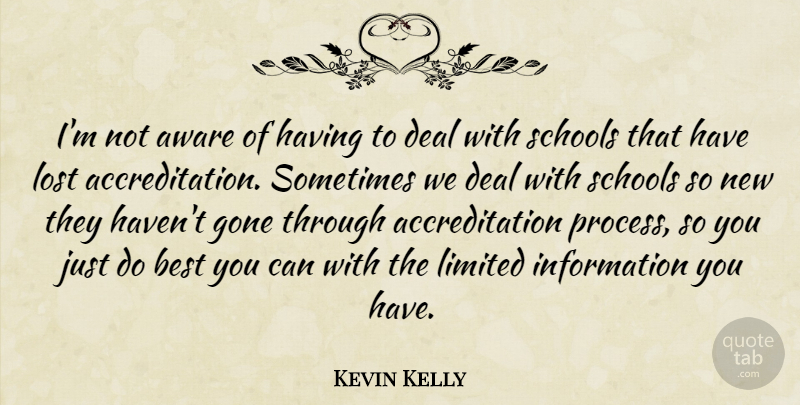 Kevin Kelly Quote About Aware, Best, Deal, Gone, Information: Im Not Aware Of Having...