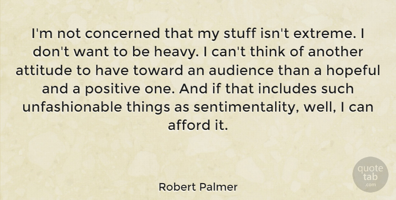 Robert Palmer Quote About Afford, Attitude, Concerned, Hopeful, Includes: Im Not Concerned That My...
