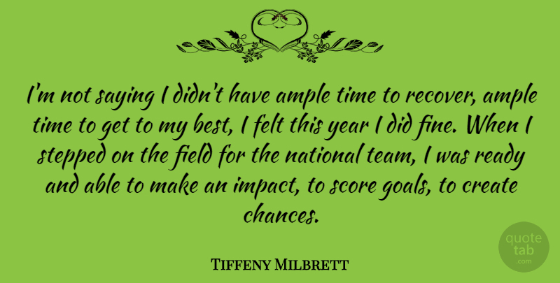 Tiffeny Milbrett Quote About American Athlete, Create, Felt, Field, National: Im Not Saying I Didnt...
