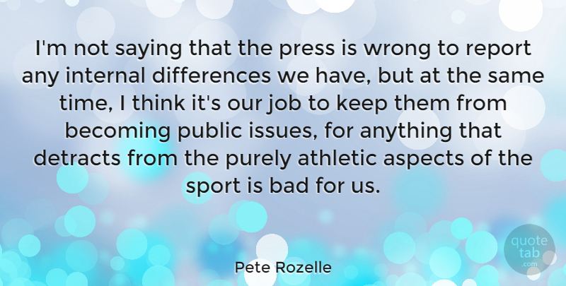 Pete Rozelle Quote About American Celebrity, Aspects, Athletic, Bad, Becoming: Im Not Saying That The...