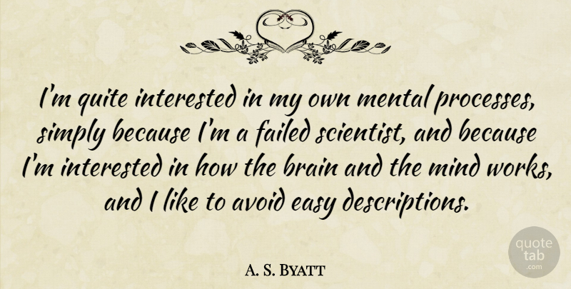 A. S. Byatt Quote About Avoid, Failed, Interested, Mind, Quite: Im Quite Interested In My...