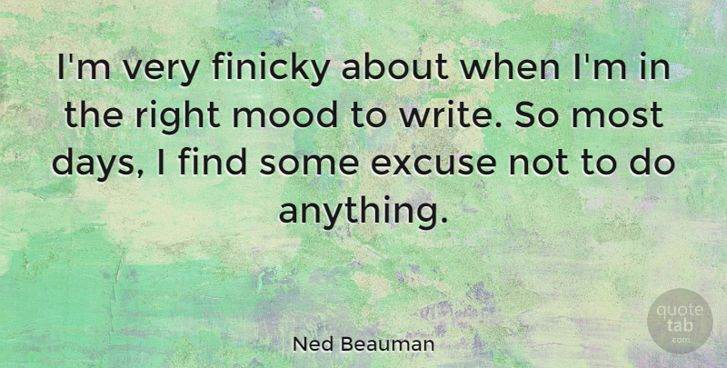 Ned Beauman Quote About Writing, Excuse, Mood: Im Very Finicky About When...