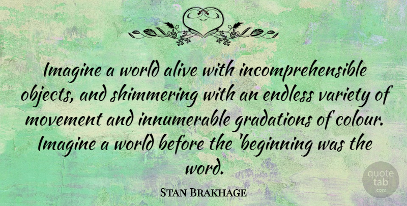 Stan Brakhage Quote About Movement, Alive, World: Imagine A World Alive With...