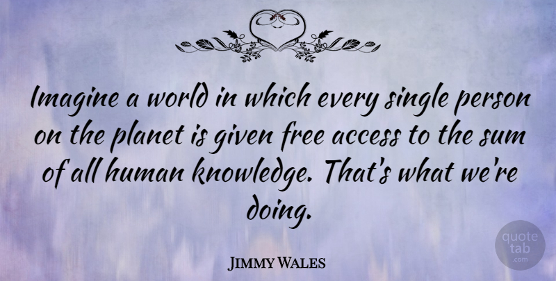 Jimmy Wales Quote About Business, Internet Access, World: Imagine A World In Which...