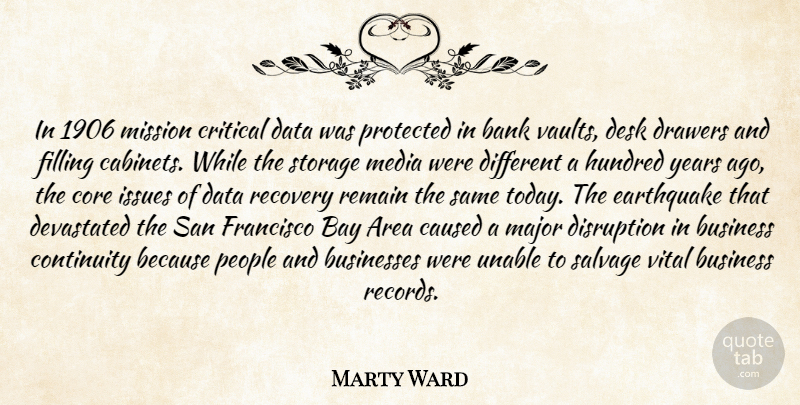 Marty Ward Quote About Area, Bank, Bay, Business, Businesses: In 1906 Mission Critical Data...