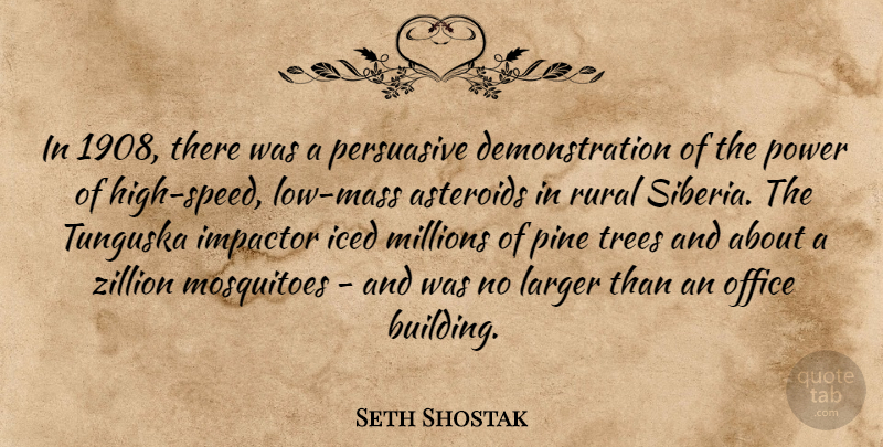 Seth Shostak Quote About Larger, Millions, Office, Persuasive, Pine: In 1908 There Was A...