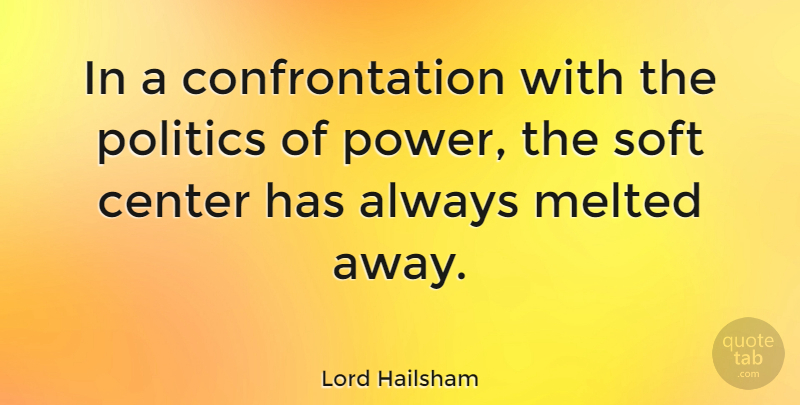 Lord Hailsham Quote About Center, Melted, Politics, Power: In A Confrontation With The...