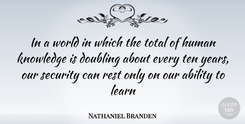 Nathaniel Branden Quote About Learning, Years, World: In A World In Which...