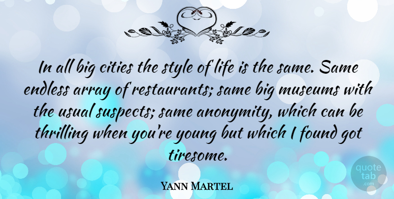 Yann Martel Quote About Array, Cities, Endless, Life, Museums: In All Big Cities The...