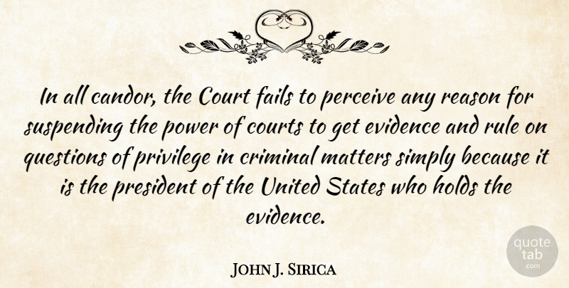 John J. Sirica Quote About Court, Courts, Criminal, Evidence, Fails: In All Candor The Court...