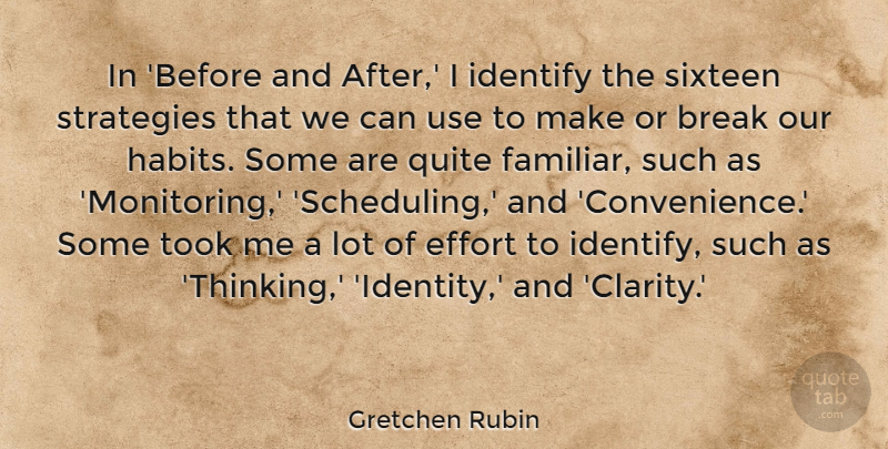 Gretchen Rubin Quote About Thinking, Effort, Identity: In Before And After I...