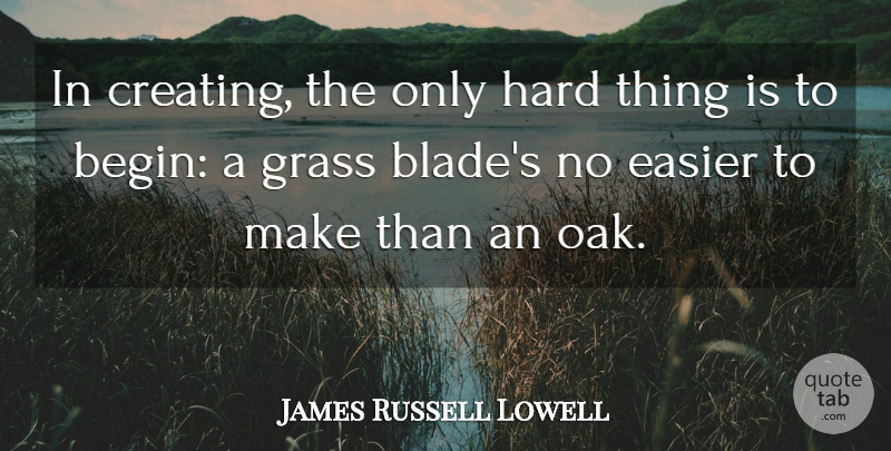 James Russell Lowell Quote About Inspirational, Creativity, Play: In Creating The Only Hard...