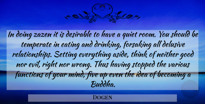 Dogen Quote About Drinking, Thinking, Ideas: In Doing Zazen It Is...
