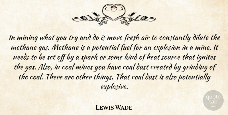 Lewis Wade Quote About Air, Coal, Constantly, Created, Dust: In Mining What You Try...